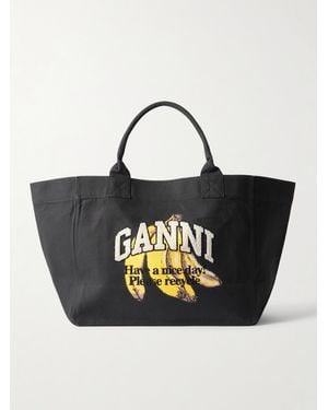 Ganni Printed Cotton-Canvas Tote - Black