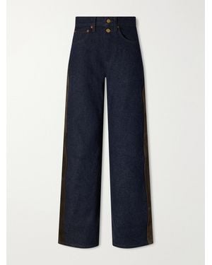 B Sides Evan Suede-Trimmed Mid-Rise Wide-Leg Jeans - Blue