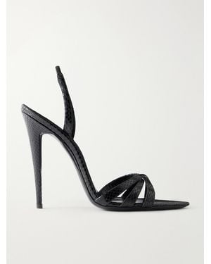 Saint Laurent Kate Snake-Effect Leather Slingback Sandals - Metallic