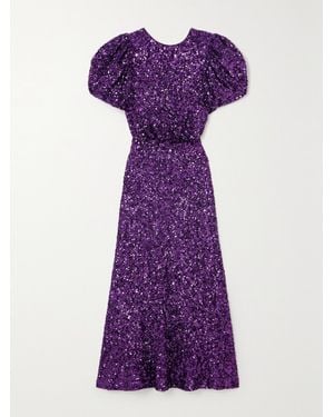 ROTATE BIRGER CHRISTENSEN Dawnty Open-Back Sequined Recycled-Tulle Midi Dress - Purple