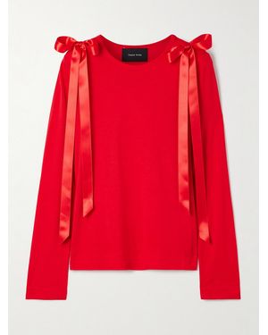 Simone Rocha Bow-Embellished Satin-Trimmed Lyocell-Jersey Top - Red