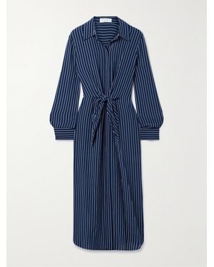Michael Kors Tie-Detailed Striped Organic Silk-Crepe Midi Shirt Dress - Blue