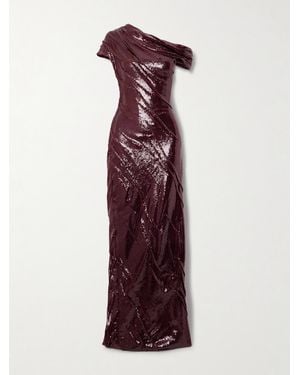 Marmar Halim One-Shoulder Ruched Sequined Crepe Gown - Purple