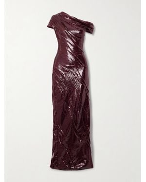 Marmar Halim One-Shoulder Ruched Sequined Crepe Gown - Purple