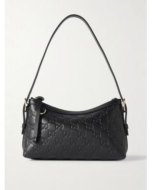 Gucci Sac Porté Épaule En Cuir Gaufré Gg Emblem - Noir
