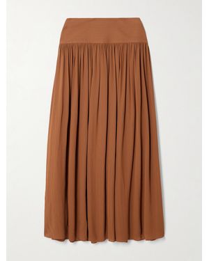 JOSEPH Santos Pinstriped Gathered Crepe Midi Skirt - Brown