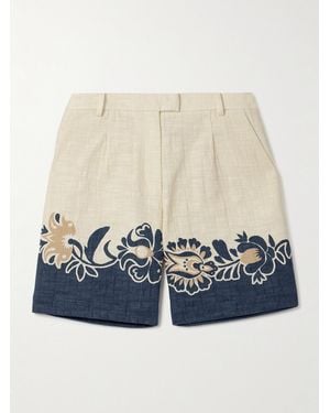 La DoubleJ Boyfriend Printed Cotton-Blend Shorts - Blue