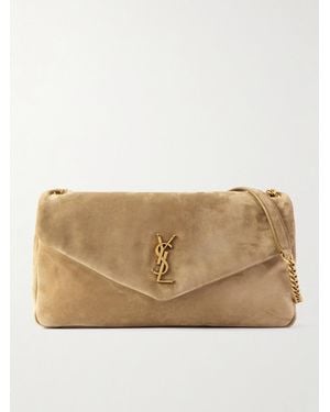 Saint Laurent Calypso Große, Wattierte Schultertasche Aus Veloursleder - Natur
