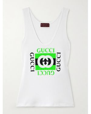 Gucci Printed Ribbed Cotton-Jersey Tank - White