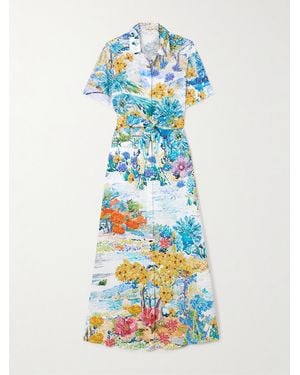 Mary Katrantzou Como Belted Cotton-Poplin Maxi Dress - Blue