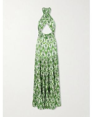 Christiano Marchelli Nina Cutout Printed Silk-Blend Satin Maxi Dress - Green