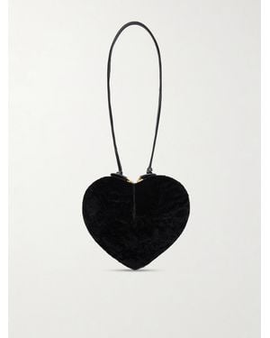 Alaïa Le Coeur Leather-Trimmed Shearling Shoulder Bag - White