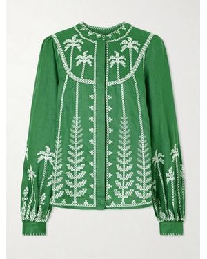 FARM Rio Embroidered Linen Blouse - Green