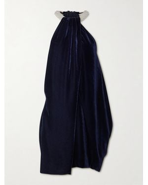 Stella McCartney Embellished Draped Velvet Halterneck Mini Dress - Blue