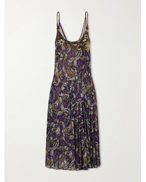 Dries Van Noten Embroidered Georgette Midi Dress - Purple