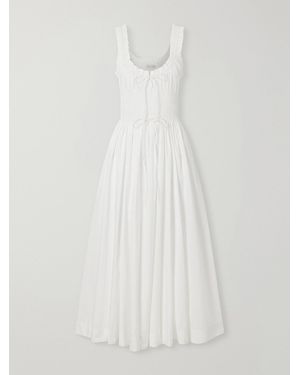 Doen Emmaretta Tie-Detailed Shirred Cotton-Voile Midi Dress - White