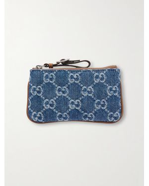 Gucci Leather-Trimmed Denim-Jacquard Cardholder - Blue