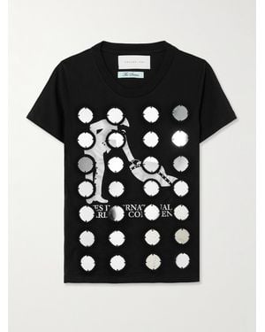 Conner Ives Embellished Printed Cotton-Jersey T-Shirt - Black