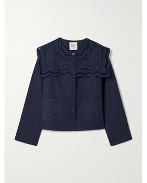 Sea Marie Broderie Anglaise Cotton And Linen-Blend Jacket - Blue