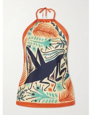 Etro Triangle Floral-Print Silk-Twill Top - Orange