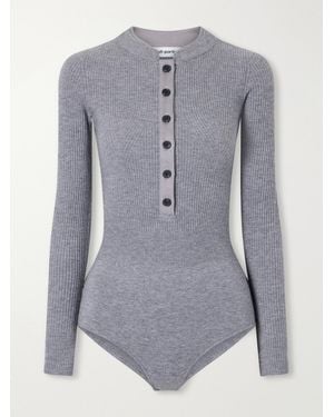 Self-Portrait Ribbed Wool-Blend Playsuit - Blue