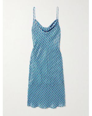 Dries Van Noten Draped Striped Satin And Chiffon Midi Dress - Blue