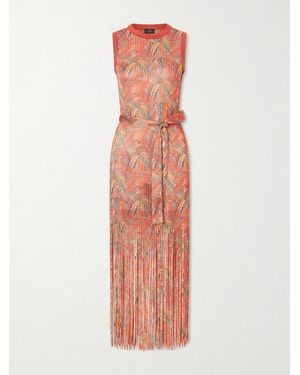 Etro Belted Fringed Jacquard-Knit Midi Dress - White