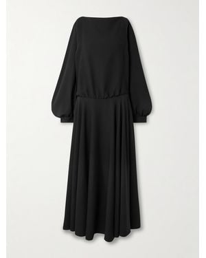 Balenciaga Balloon Gathered Draped Cutout Silk And Wool-Blend Crepe Maxi Dress - Black