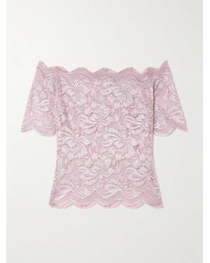 Rabanne Off-The-Shoulder Metallic Stretch-Lace Top - Pink
