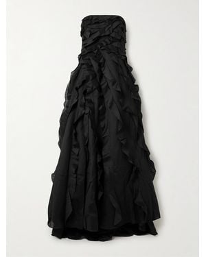 Aje. Allairie Strapless Ruffled Shirred Faille Gown - Black