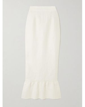 Posse Matilda Ruffled Linen Midi Skirt - White