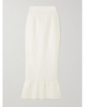 Posse Matilda Ruffled Linen Midi Skirt - White