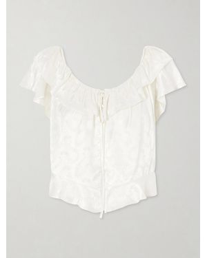 Doen Floriette Ruffled Satin-Jacquard Blouse - White
