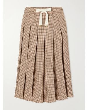 Moncler Pleated Checked Wool-Blend Midi Skirt - Natural