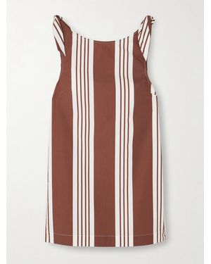 Posse Rosie Tie-Detailed Striped Cotton Mini Dress - Red