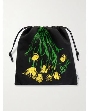 Loewe Beutel Aus Baumwoll-Twill Mit Blumenprint Und Lederbesätzen - Schwarz