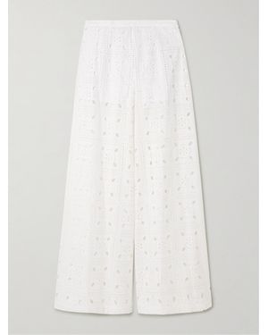 Miguelina Lilly Hose Mit Weitem Bein Aus Baumwolle Mit Lochstickerei - Weiß