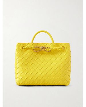 Bottega Veneta Andiamo Small Intrecciato Leather Top-Handle Bag - Yellow