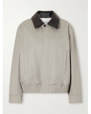 Bottega Veneta Intrecciato Leather-Trimmed Cotton Jacket - Grey
