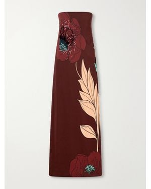 Johanna Ortiz Petals Embellished Printed Crepe Maxi Dress - Purple