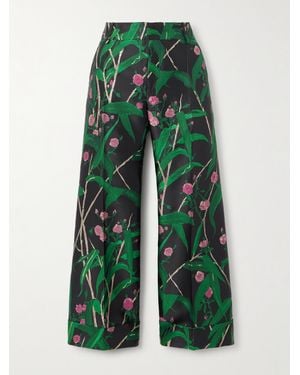 La DoubleJ Hendrix Verkürzte Hose Mit Weitem Bein Aus Crêpe Mit Jacquard-Blumenmuster - Grün