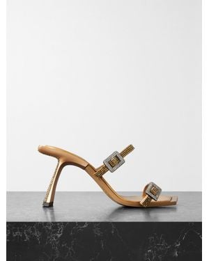 Benedetta Bruzziches Ewa Crystal-Embellished Metallic Silk-Satin Mules - Black