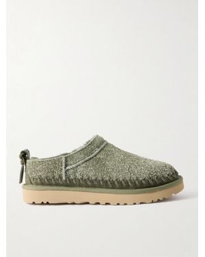 UGG Micro Biarritz Braided Leather-Trimmed Brushed-Suede Slippers - Green