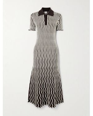 Bottega Veneta Striped Ribbed Wool Midi Dress - White