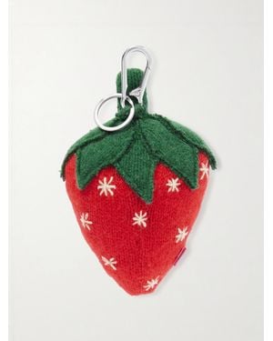 The Elder Statesman Strawberry Crocheted Cashmere Keychain - Green