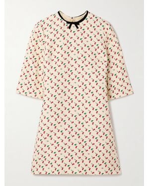 Valentino Garavani Velvet-Trimmed Printed Wool-Blend Crepe Mini Dress - Natural