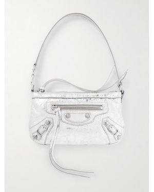 Balenciaga Le City Mini Schultertasche Aus Metallic-Leder - Weiß