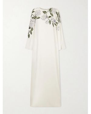 Oscar de la Renta Robe Aus Crêpe Aus Einer Seidenmischung Mit Stickereien Und Applikationen - Weiß