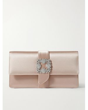 Manolo Blahnik Capri Crystal-Embellished Satin Clutch - Natural