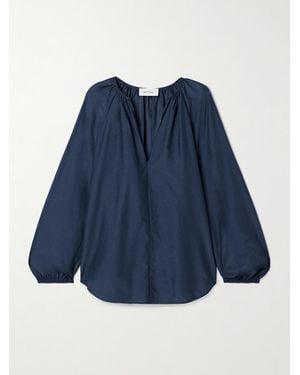 Matteau Organic Cotton And Silk-Blend Blouse - Blue